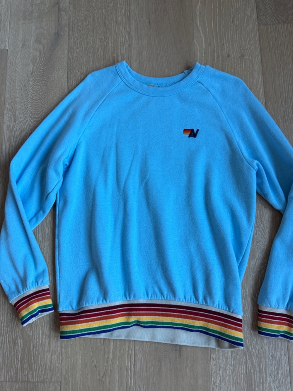 Aviator Nation Baby Blue Crewneck with Rainbow Trim